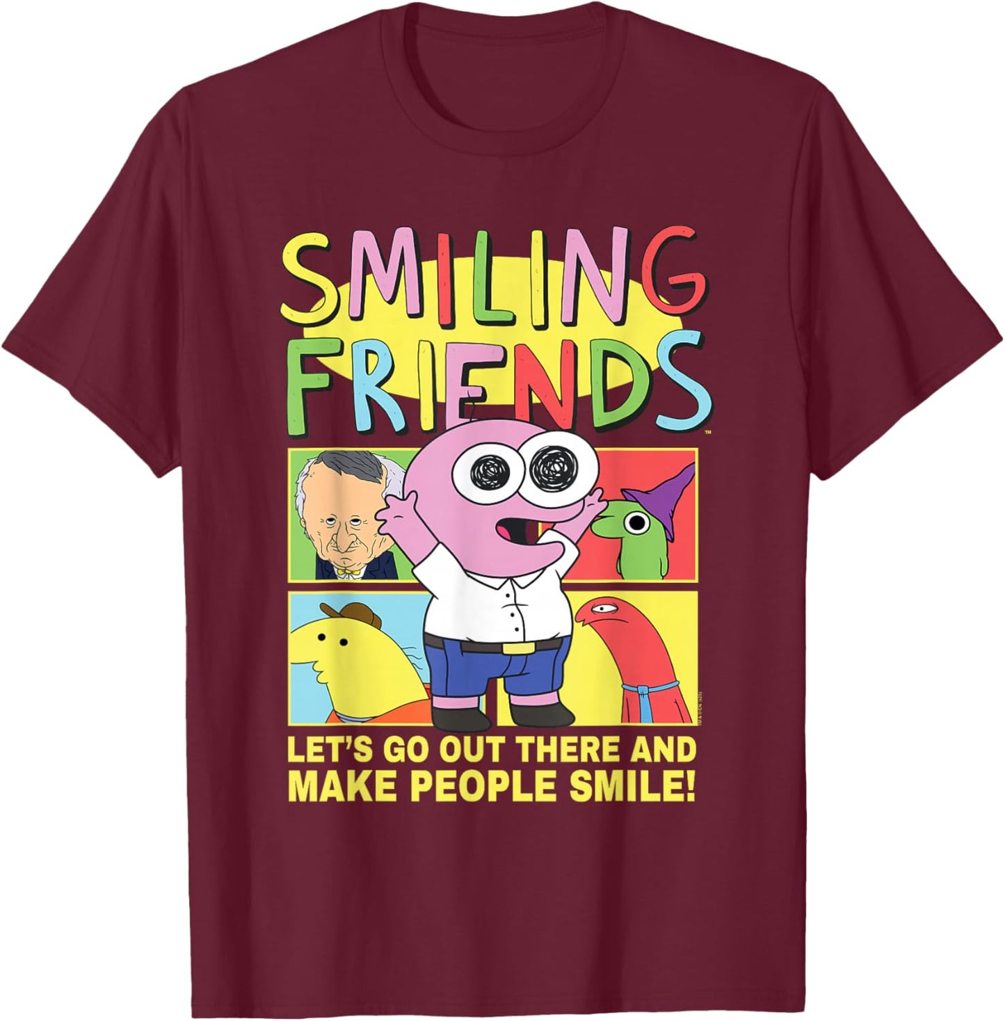 Smiling Friends Make People Smile PIM Funny Cartoon T-Shirt - T-Shirt | Maroon