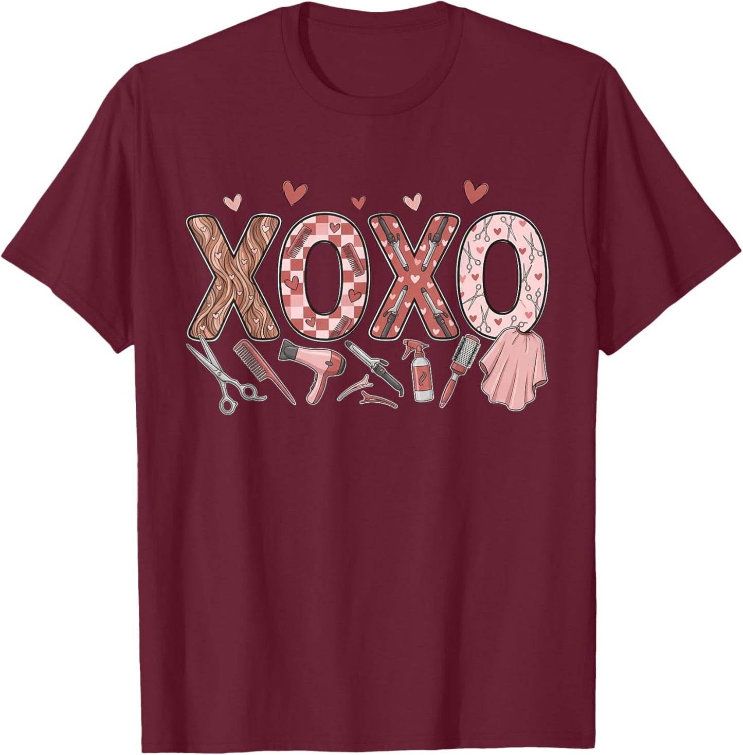 XOXO Hairstylist Valentines Hairdresser Cosmetologist Spa T-Shirt - T-Shirt | Maroon