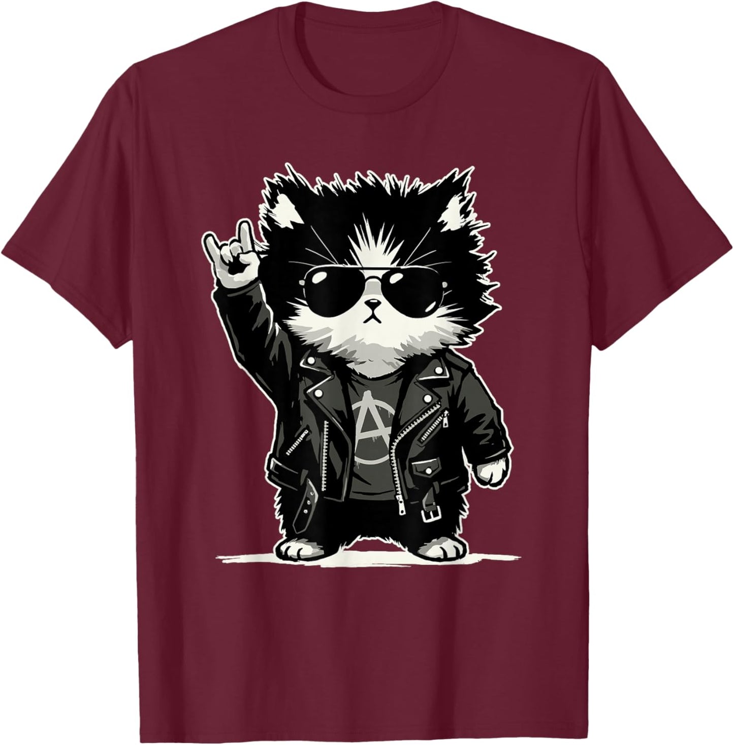Retro Cat Rock Music Men Kids Women Funny Cat T-Shirt - T-Shirt | Maroon
