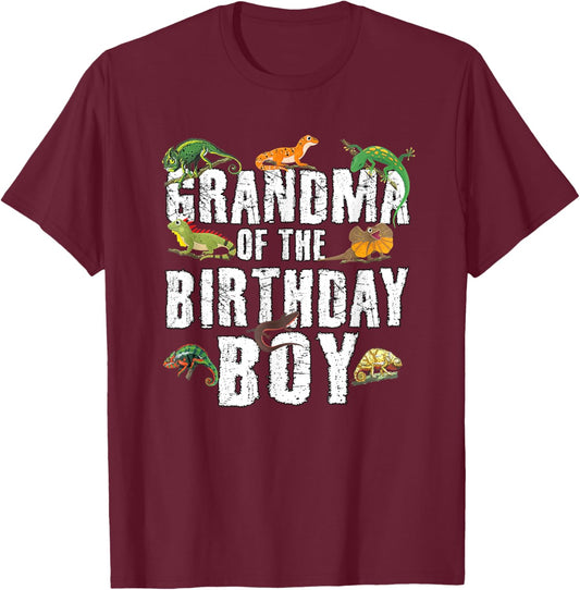 Grandma of The Birthday Boy Reptiles Lizard Themed Party T-Shirt - T-Shirt | Maroon