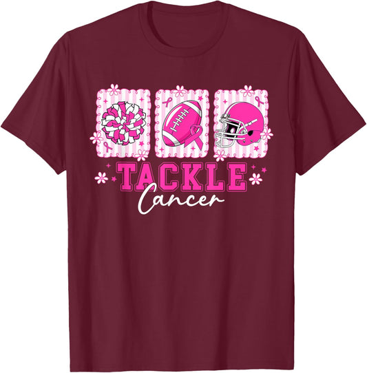 Pink Out Tackle Breast Cancer Awareness American Football T-Shirt - T-Shirt | Maroon