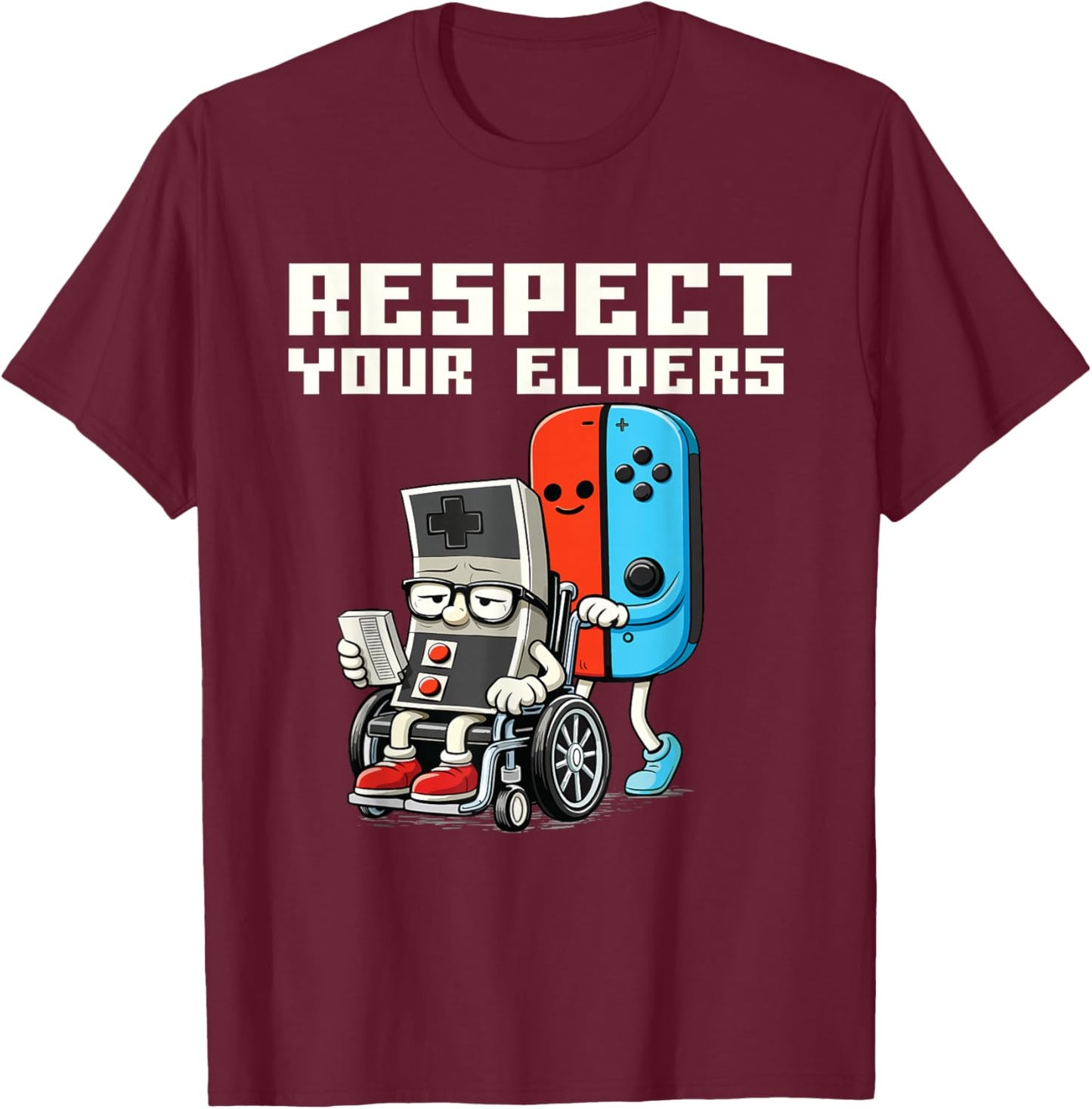 Respect Your Elders - Gaming Lover Gamer Video Games T-Shirt - T-Shirt | Maroon