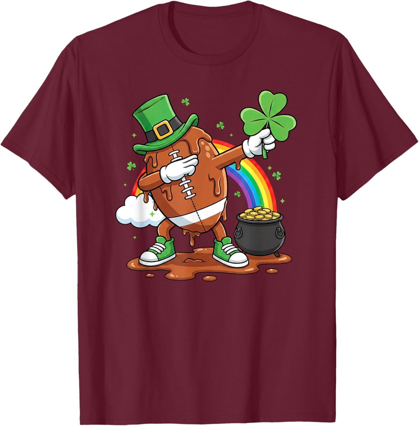 Funny Drip Football Dabbing St Patricks Day Kids T-Shirt - T-Shirt | Maroon