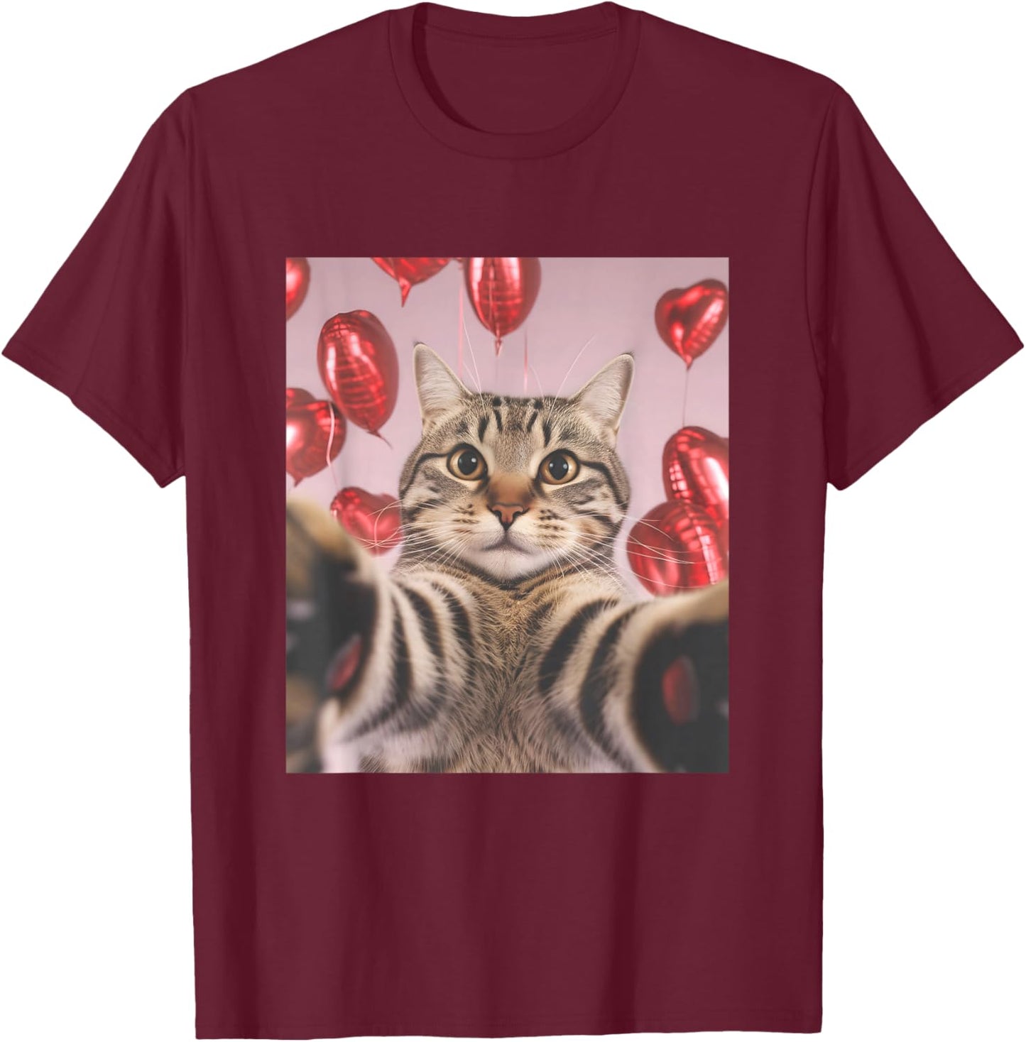Funny Cat Selfie Valentines Day T-Shirt - T-Shirt | Maroon