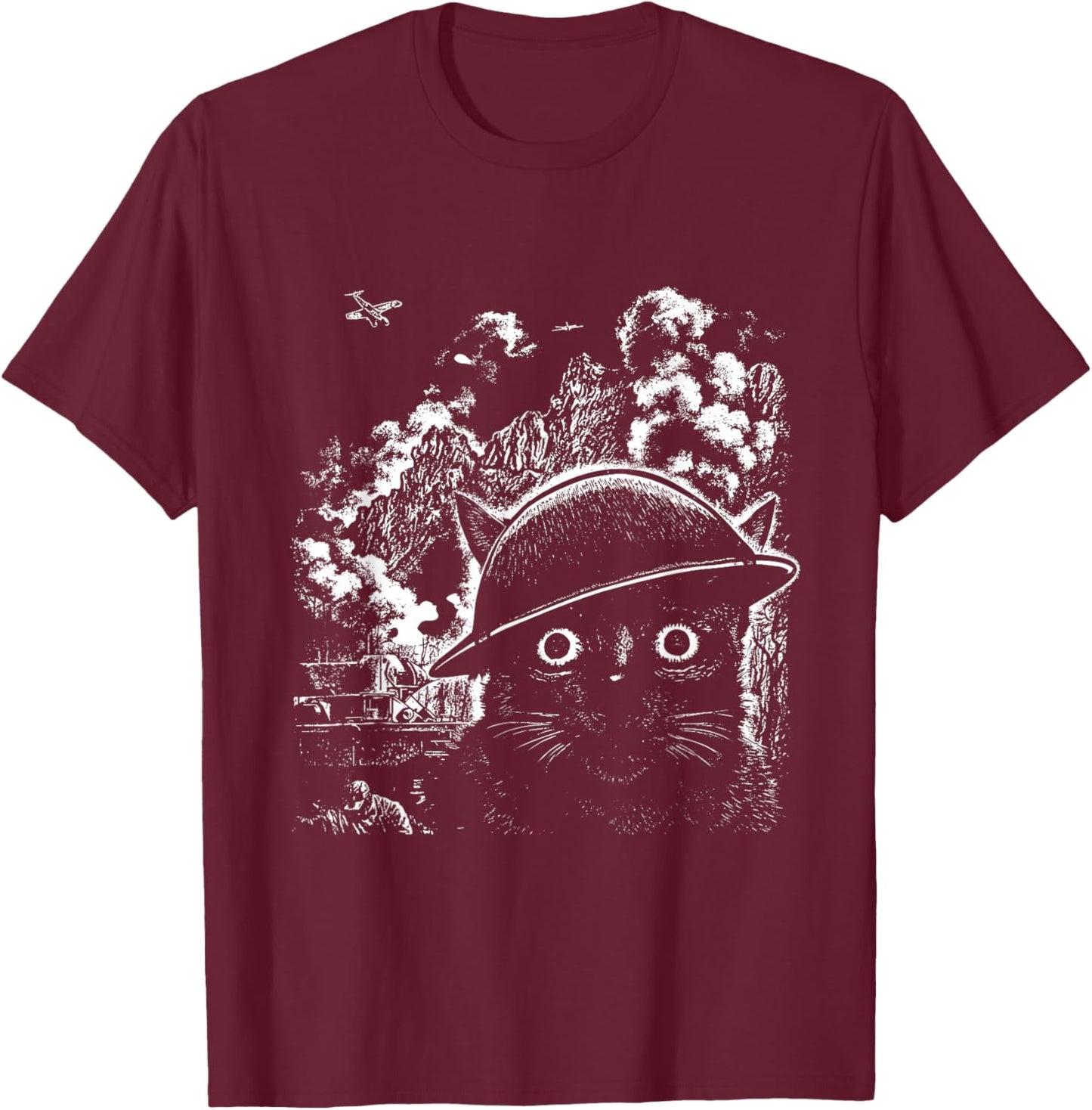 Thousand Yard Stare Cat T-Shirt - T-Shirt | Maroon