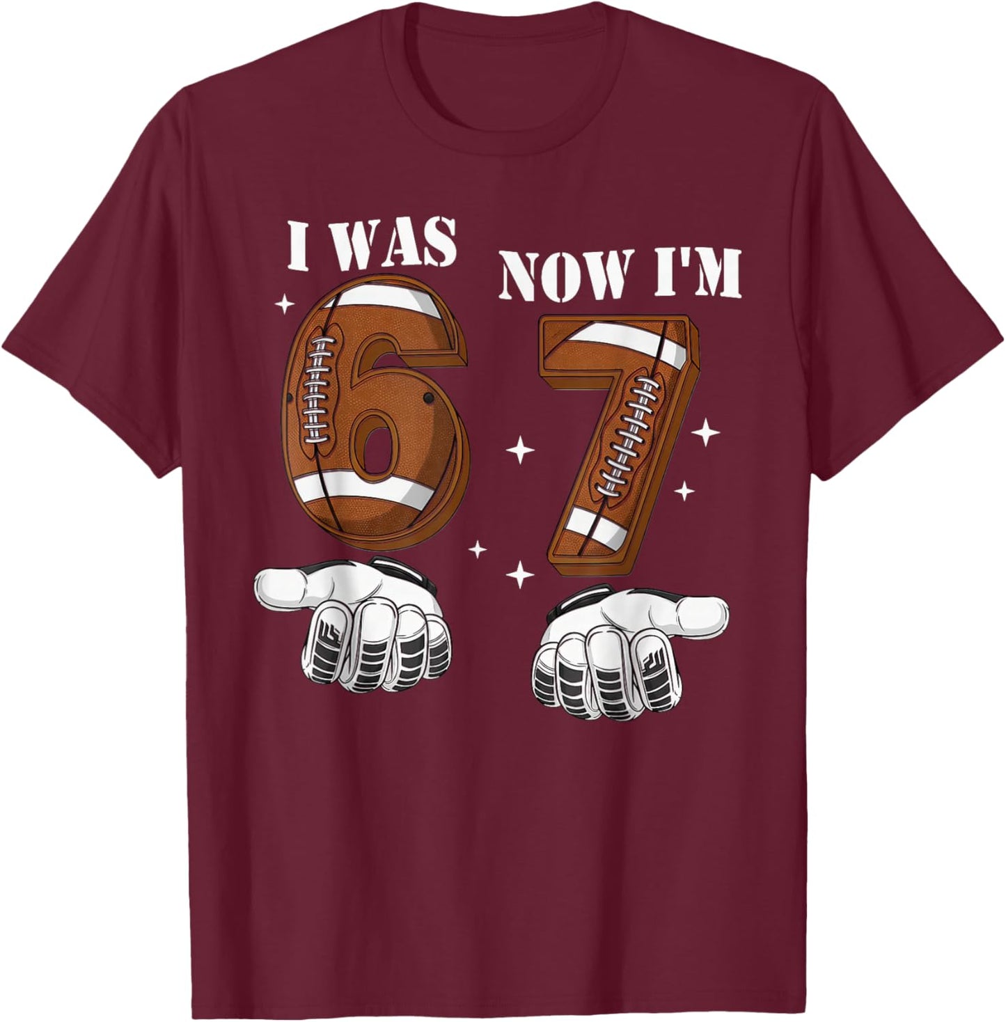 7th Birthday Boy I was 6 Now I'm 7 Football Ice Cream Drip T-Shirt - T-Shirt | Maroon