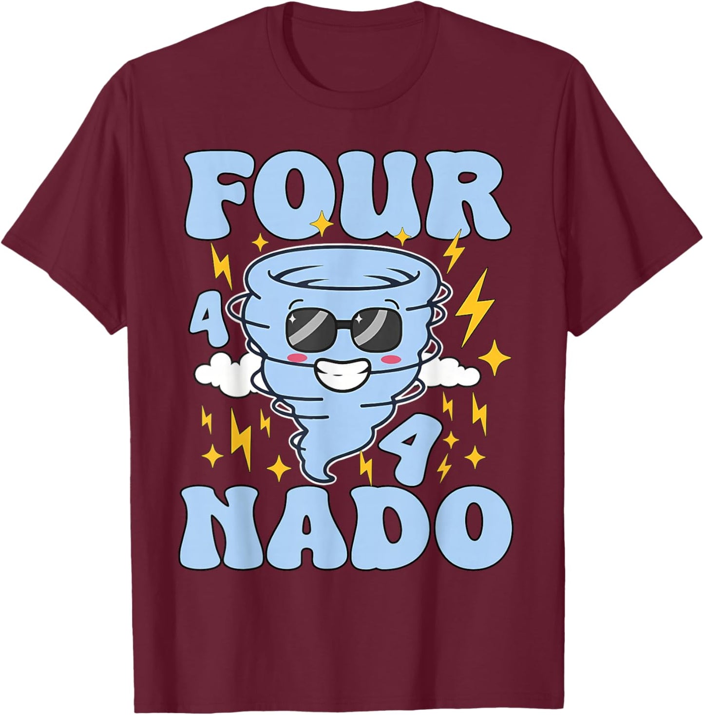 Four Nado Fournado 4th Birthday Tornado 4 Year Old Boys Kids T-Shirt - T-Shirt | Maroon