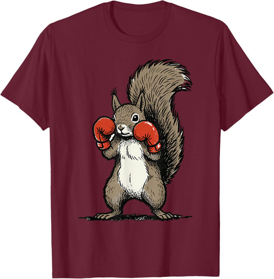 Boxing Squirrel Shirt Fighter Funny Animal Graphic Boxer Men T-Shirt - T-Shirt | Maroon