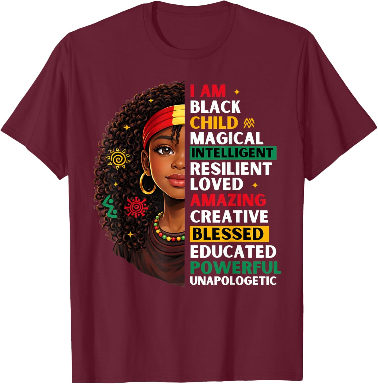 Black History Month African American Girls Kids Melanin T-Shirt - T-Shirt | Maroon