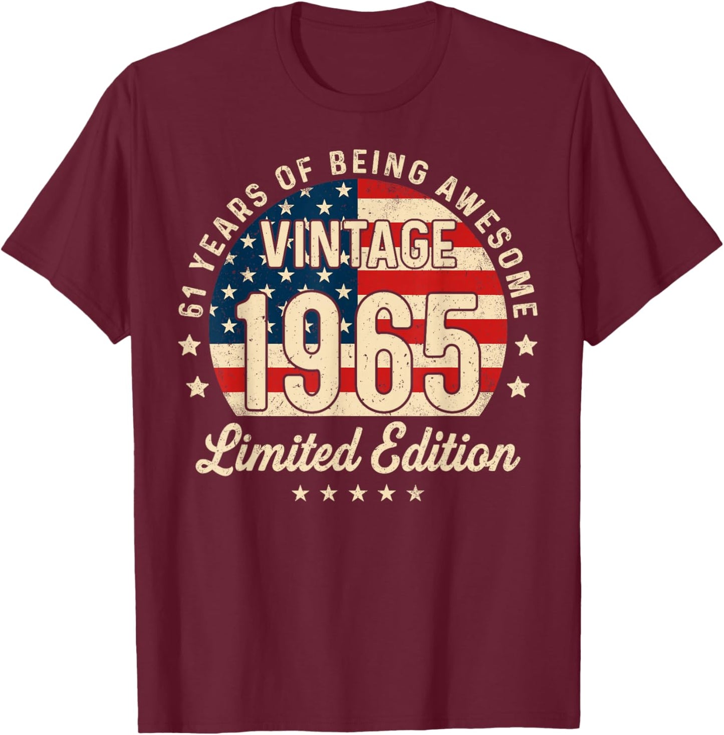 61st Birthday Vintage 1965 61 Year Old Gifts Men USA Flag T-Shirt - T-Shirt | Maroon