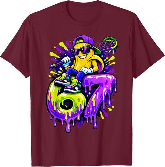 67 Lacrosse Banana Drip Six Seven Kids Boys Girls Men Women T-Shirt - T-Shirt | Maroon