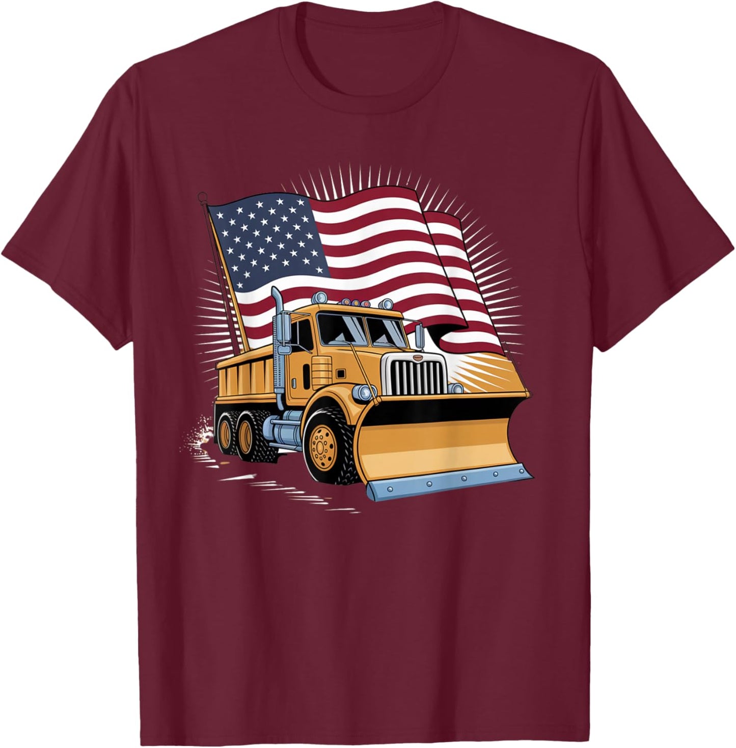 Commercial Plow Truck American Flag Highway Snow Plowing T-Shirt - T-Shirt | Maroon