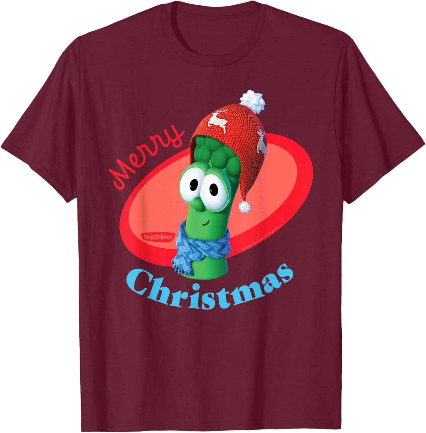 VeggieTales Merry Christmas Junior Asparagus T-Shirt - T-Shirt | Maroon