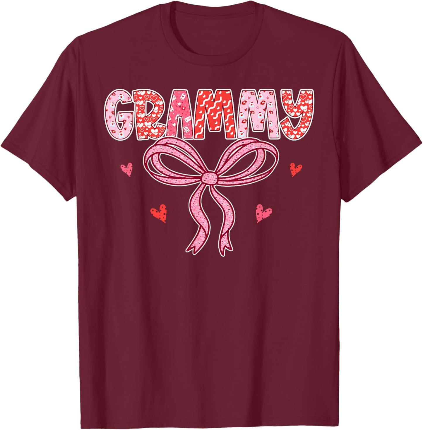 Grammy Valentine Pink Coquette Bow Valentine's Day Grandma T-Shirt - T-Shirt | Maroon