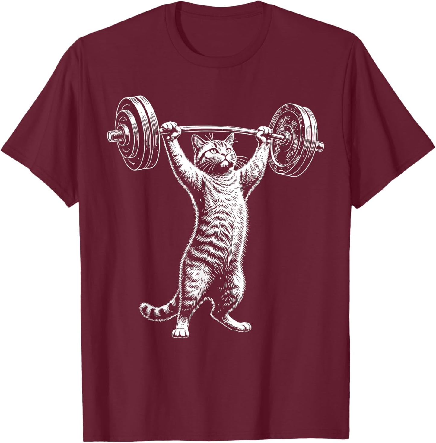 Cat Gym Funny Deadlift Cat Meme T-Shirt - T-Shirt | Maroon