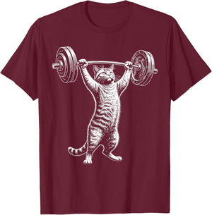 Cat Gym Funny Deadlift Cat Meme T-Shirt - T-Shirt | Maroon