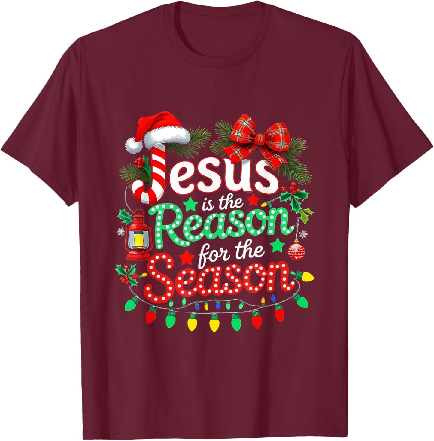 Xmas Christian Christmas Jesus is The Reason for Season T-Shirt - T-Shirt | Maroon
