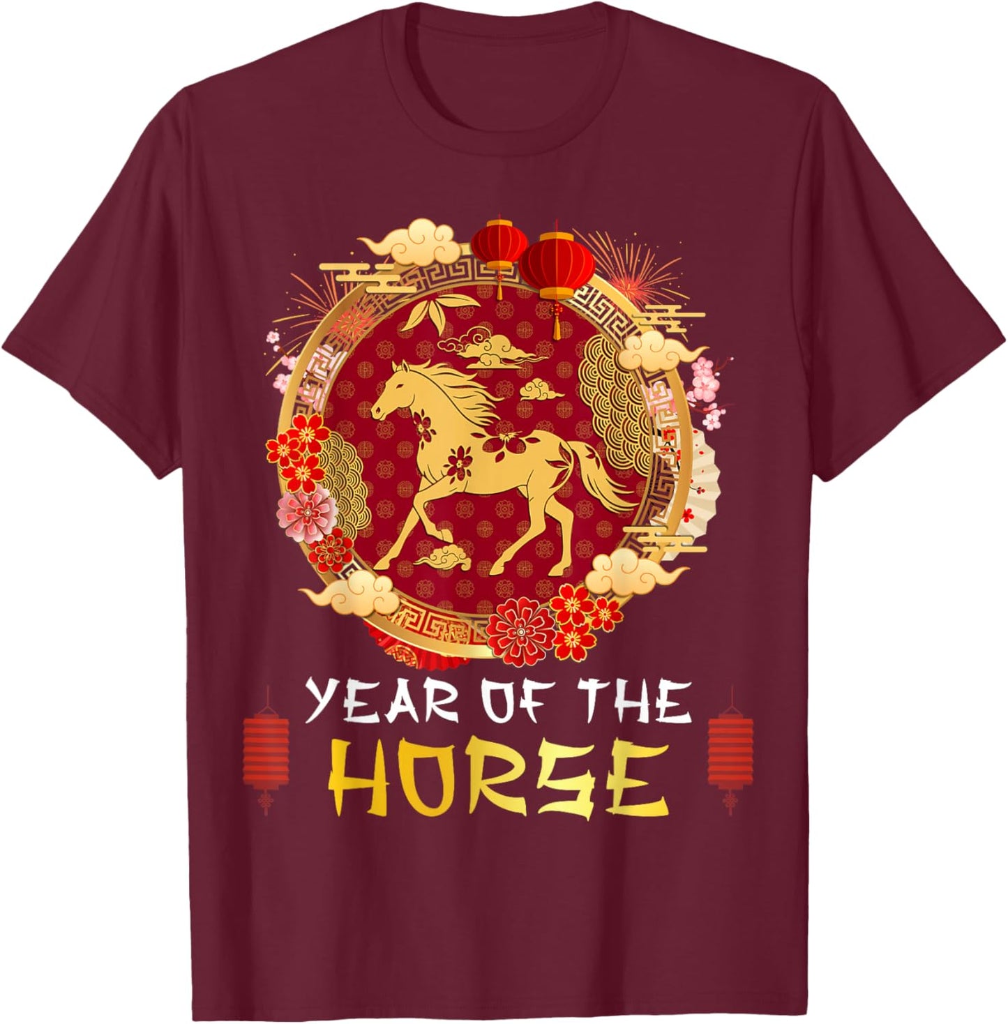Chinese New Year 2026 Year of The Horse Chinese Zodiac T-Shirt - T-Shirt | Maroon
