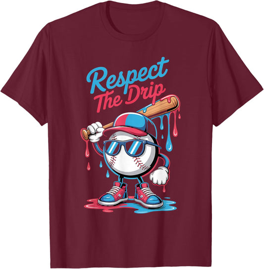 Respect The Drip Baseball Funny Youth T-Shirt - T-Shirt | Maroon