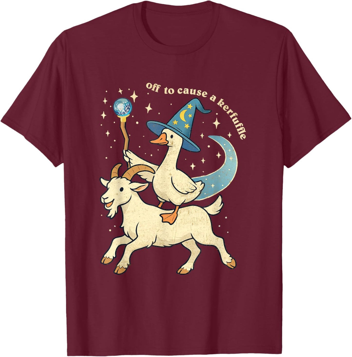 Off to Cause a Kerfuffle Funny Chaotic Weird Animal Goose T-Shirt - T-Shirt | Maroon