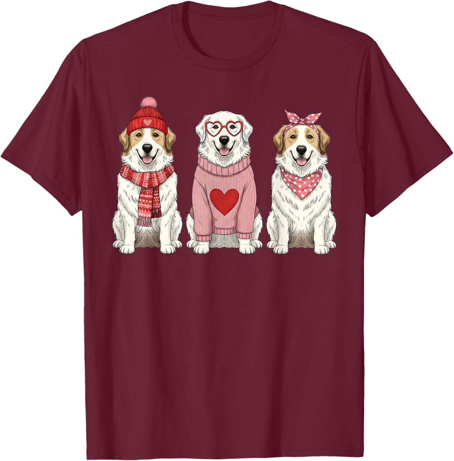 Cute Great Pyrenees Valentine Dog T-Shirt - T-Shirt | Maroon