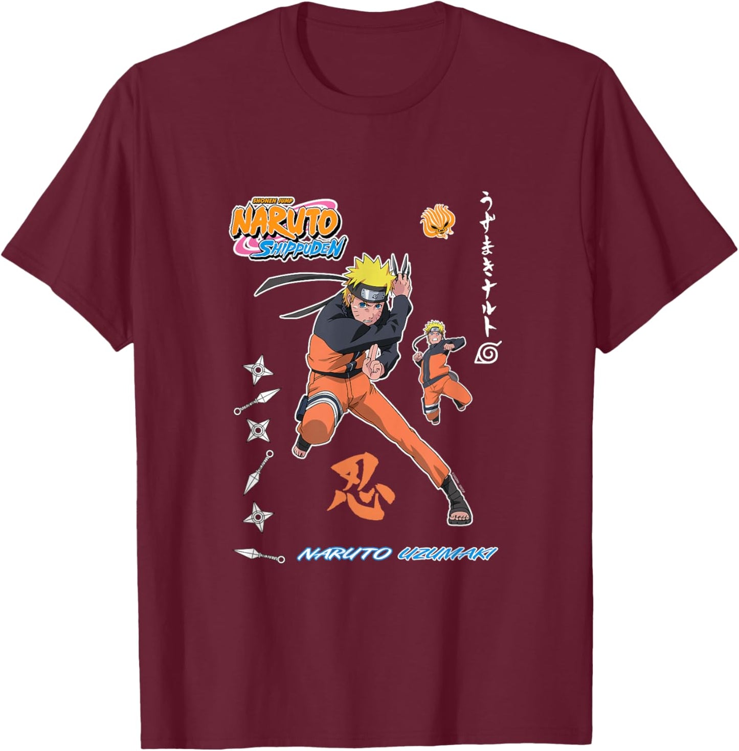 Naruto Shippuden Vintage Style Badge T-Shirt - T-Shirt | Maroon