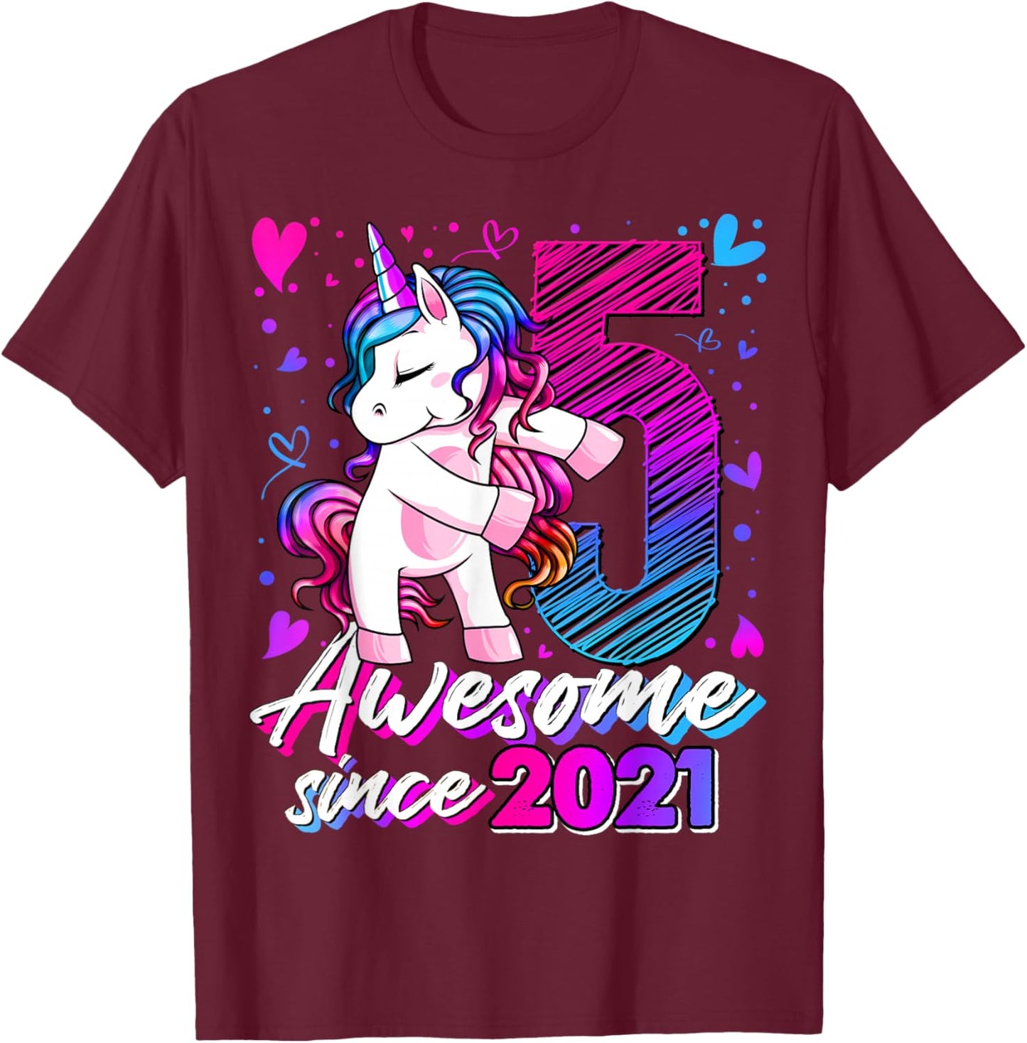 5th Birthday Shirt Girl 5 Year Old Gifts 5 Birthday Girl T-Shirt - T-Shirt | Maroon
