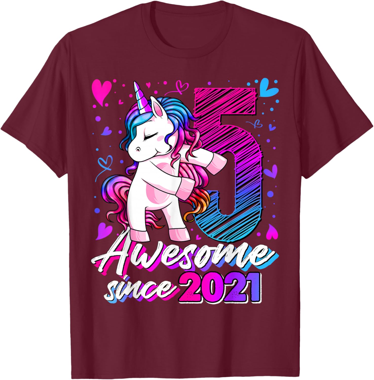 5th Birthday Shirt Girl 5 Year Old Gifts 5 Birthday Girl T-Shirt - T-Shirt | Maroon