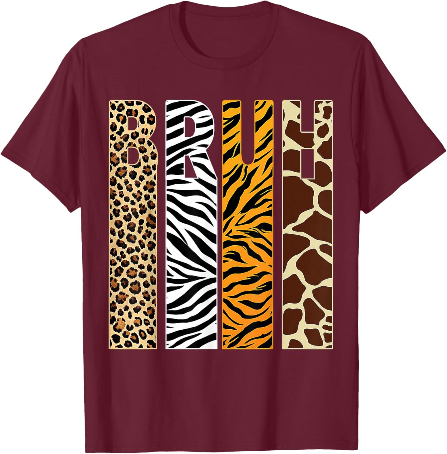 Bruh Boys Animal Print Clothes Kids Zoo Toddler Boy T-Shirt - T-Shirt | Maroon