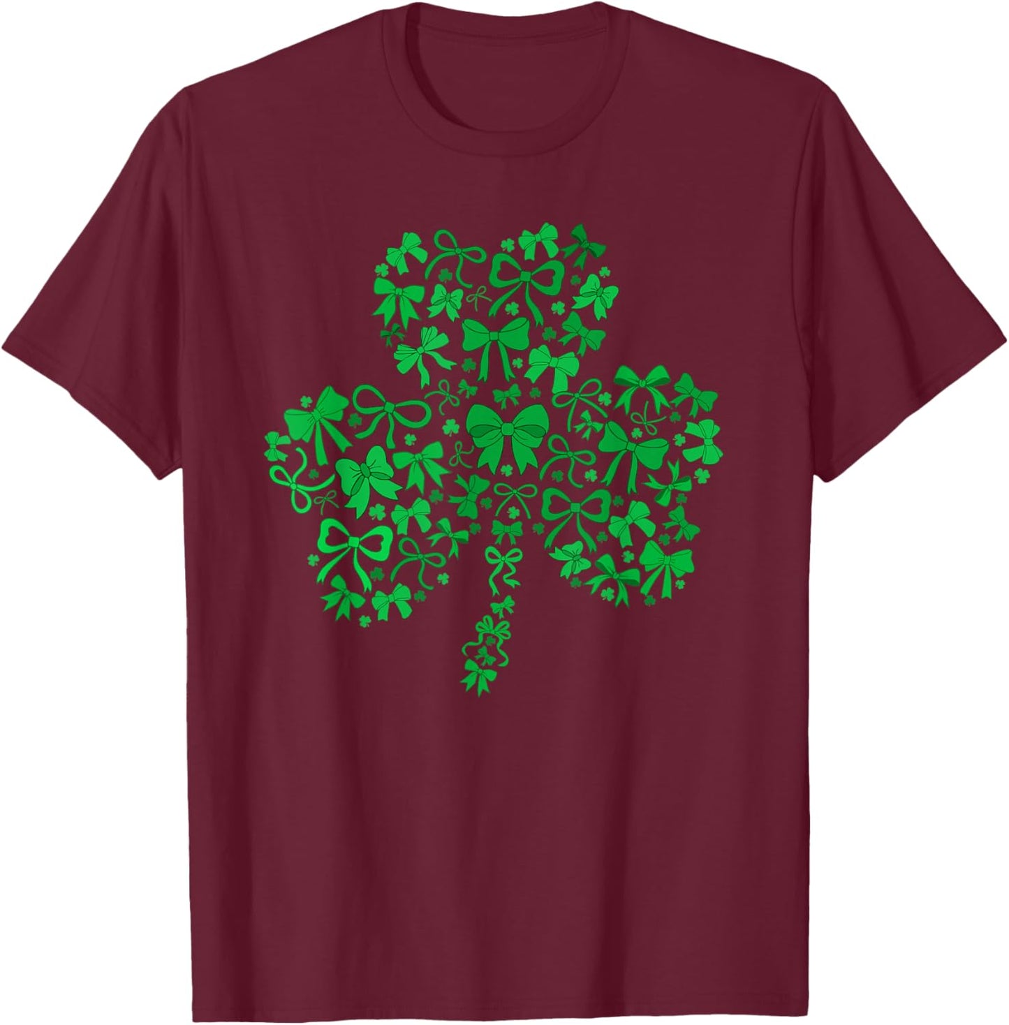 Coquette Bow St Patricks Day Lucky Shamrock Saint Pattys Day T-Shirt - T-Shirt | Maroon