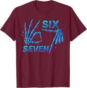 67 Meme Skeleton Hand 6 7 Halloween Six Seven Funny Teens T-Shirt - T-Shirt | Maroon