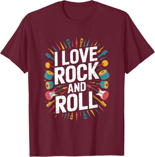 I Love Rock and Roll Iconic Statement T-Shirt - T-Shirt | Maroon