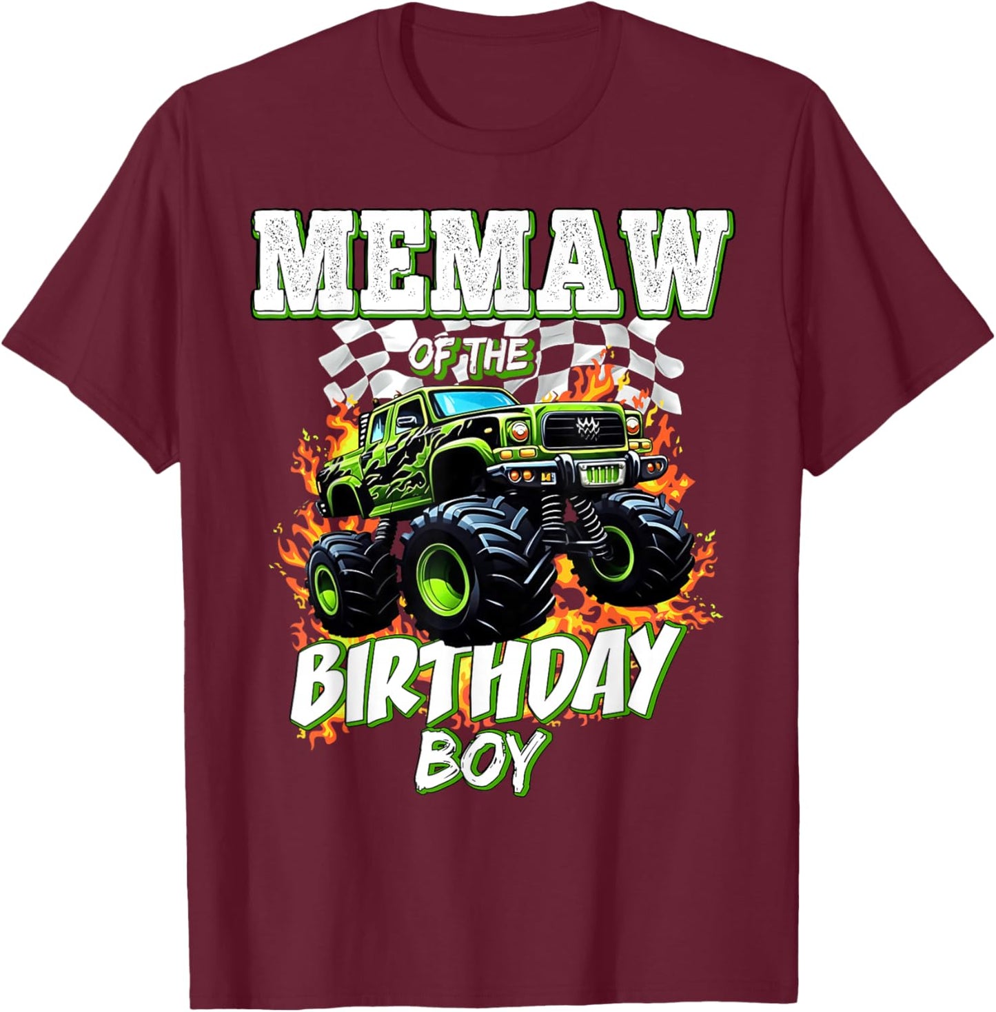 Memaw of The Birthday Boy Monster Truck Birthday Kids T-Shirt - T-Shirt | Maroon
