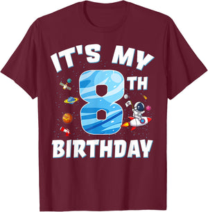 Kids 8 Year Old It's My 8th Birthday Boy Astronaut Space T-Shirt - T-Shirt | Maroon