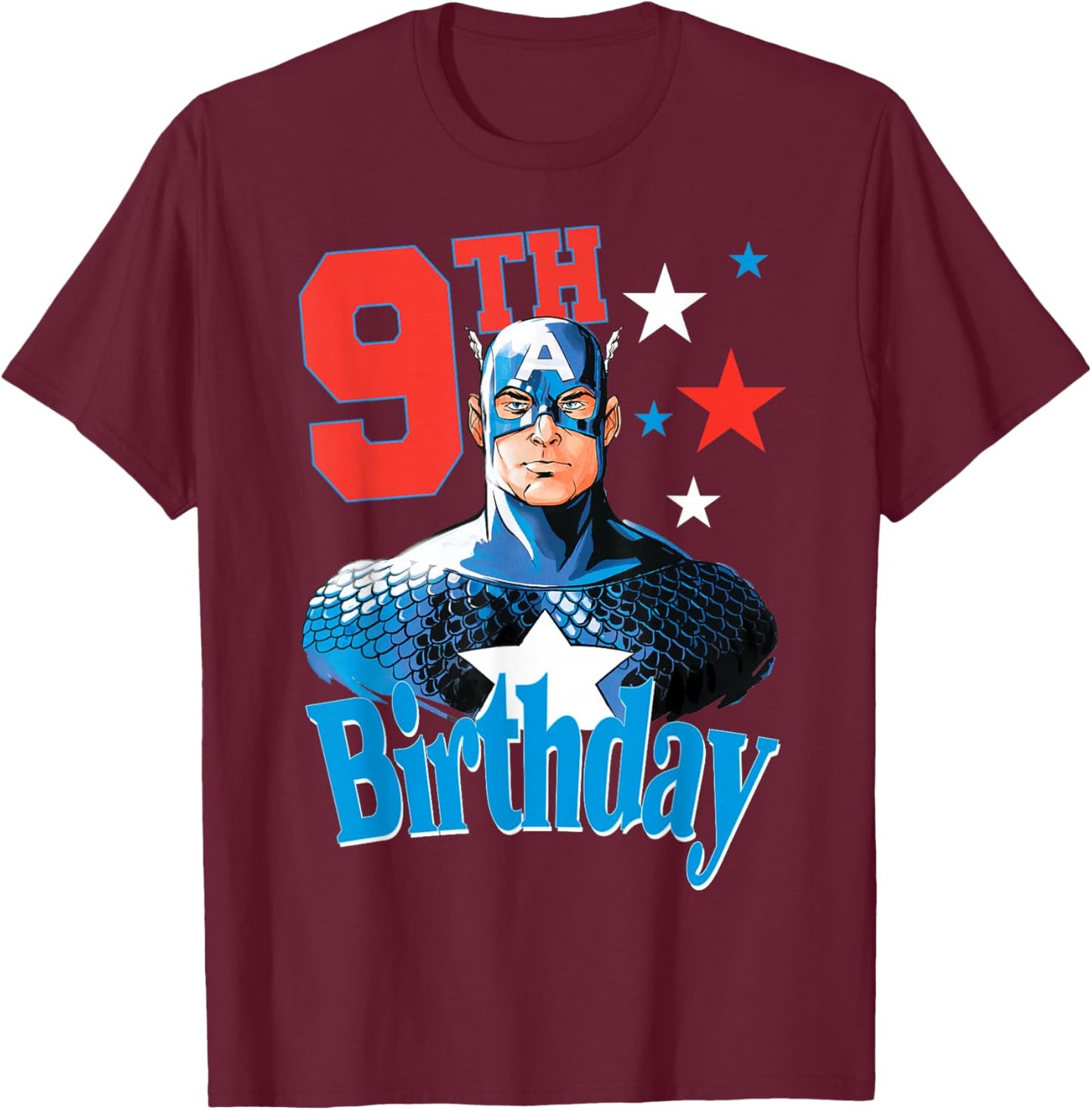 Marvel Comics Avengers Captain America 9th Birthday T-Shirt - T-Shirt | Maroon