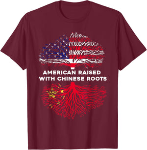 Chinese American Raised from China Flag & Stars Origin Pride T-Shirt - T-Shirt | Maroon