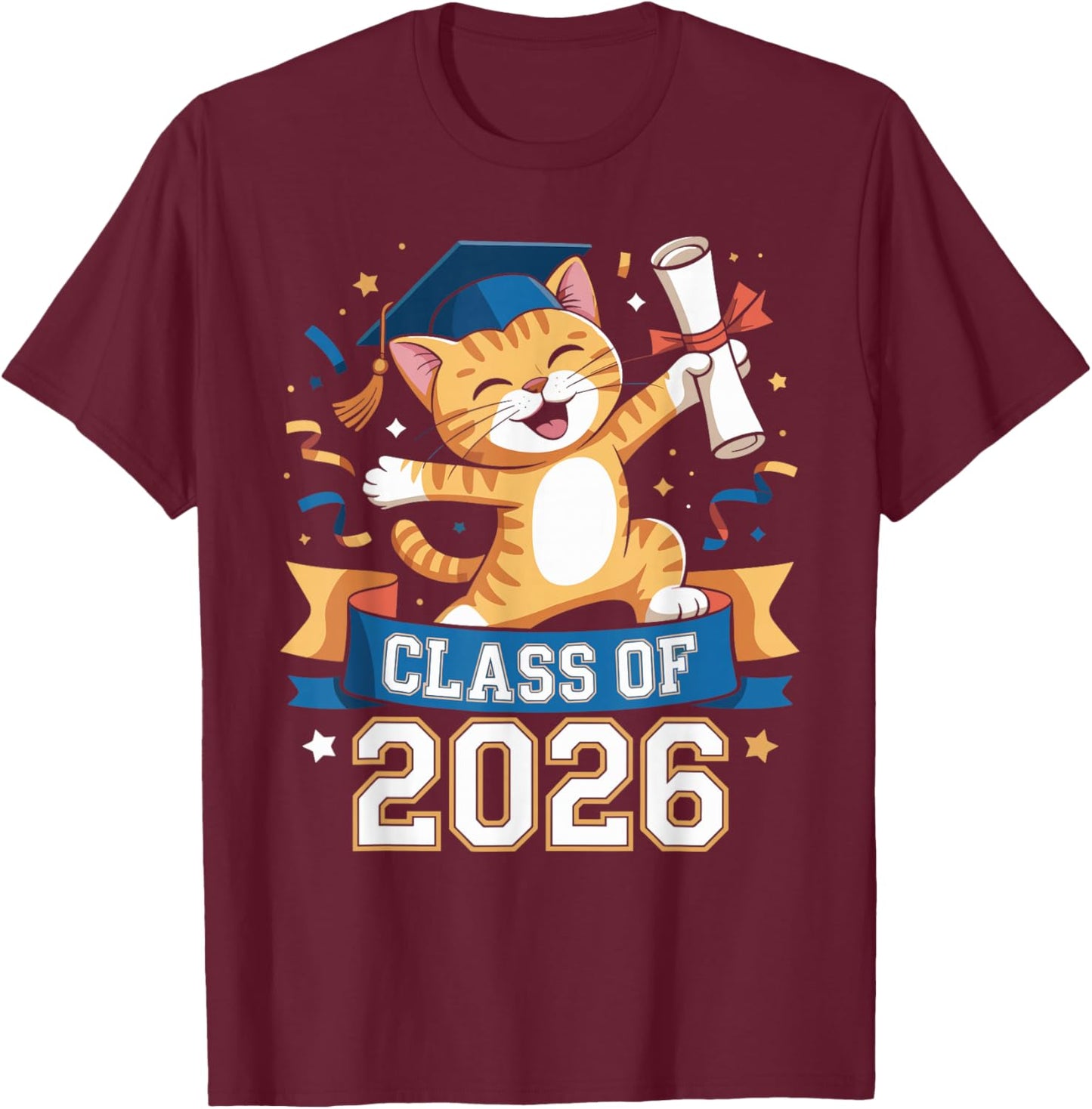 Class of 2026 Graduation Cat Elementary Graduate 2026 Kids T-Shirt - T-Shirt | Maroon