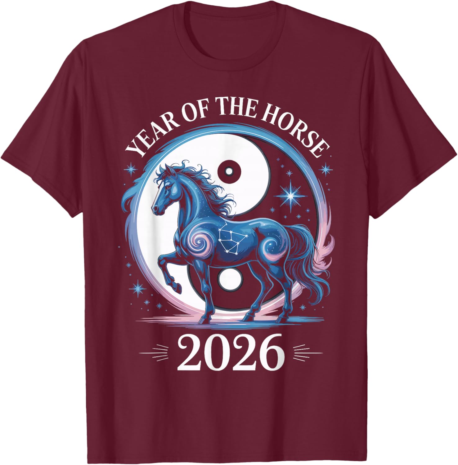 Year of The Horse 2026 Chinese New Year Women Kids T-Shirt - T-Shirt | Maroon