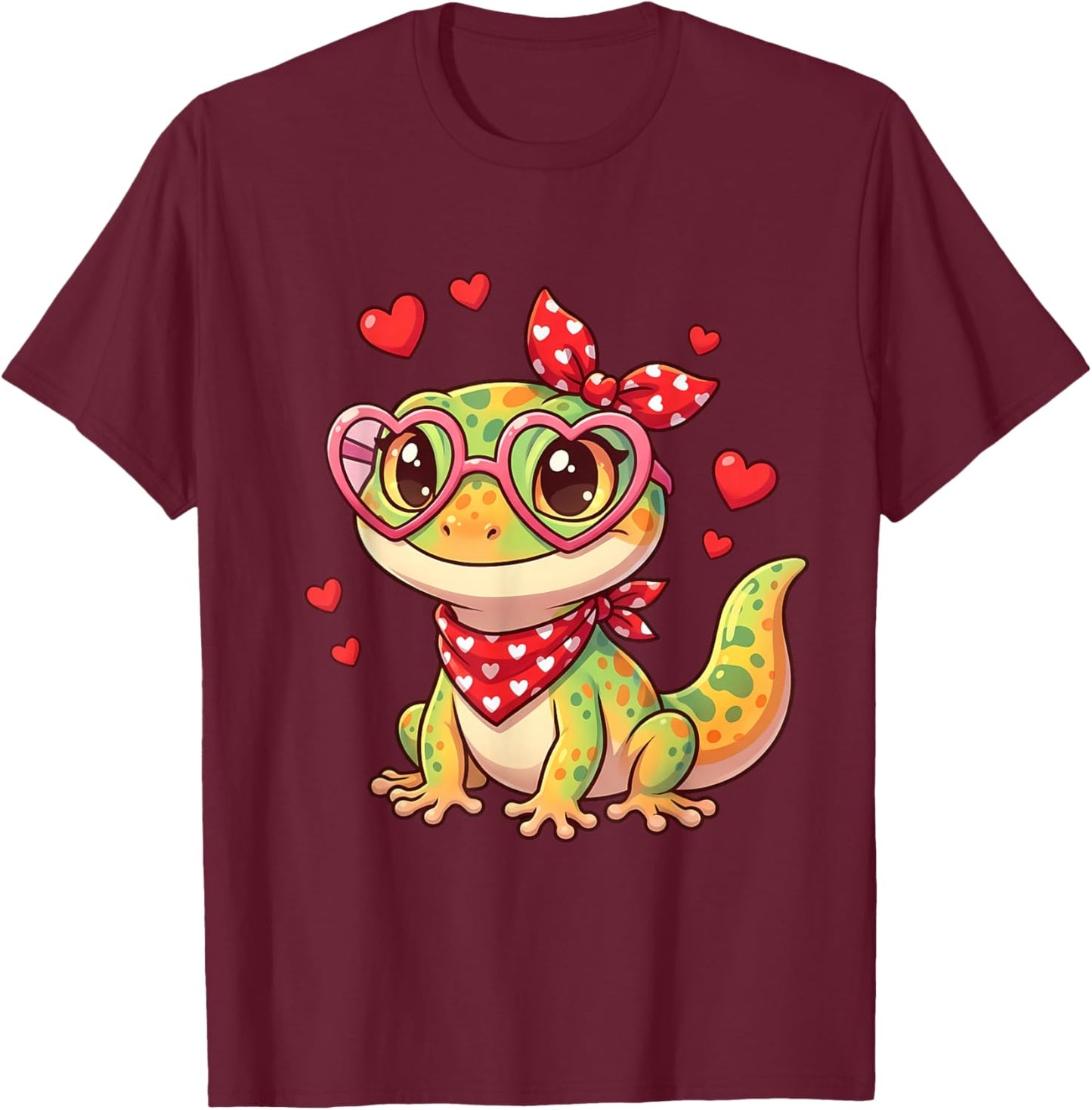Cute Little Gecko Hearts for Gecko Lovers and Couples T-Shirt - T-Shirt | Maroon
