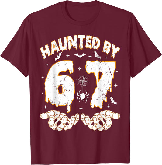 Haunted by 67 Meme Funny Skeleton Hands Halloween Costume T-Shirt - T-Shirt | Maroon