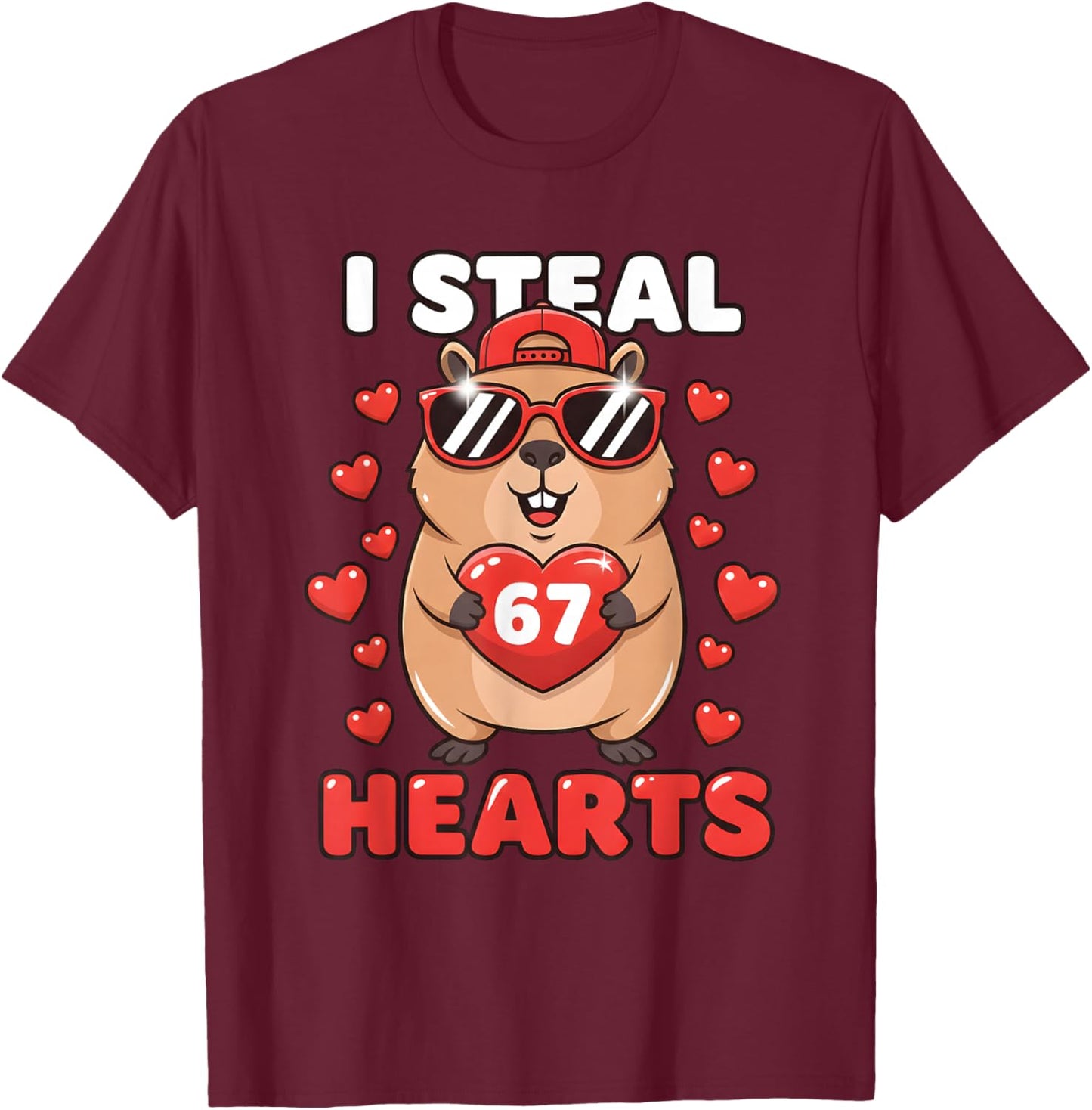 I Steal Hearts Capybara Cute Kawaii Happy Valentine Heart 67 T-Shirt - T-Shirt | Maroon