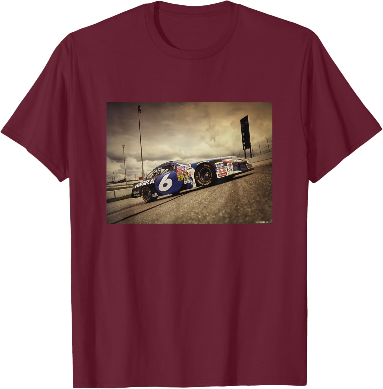 Mark Martin American Stock Car Racer by Michael Grecco T-Shirt - T-Shirt | Maroon