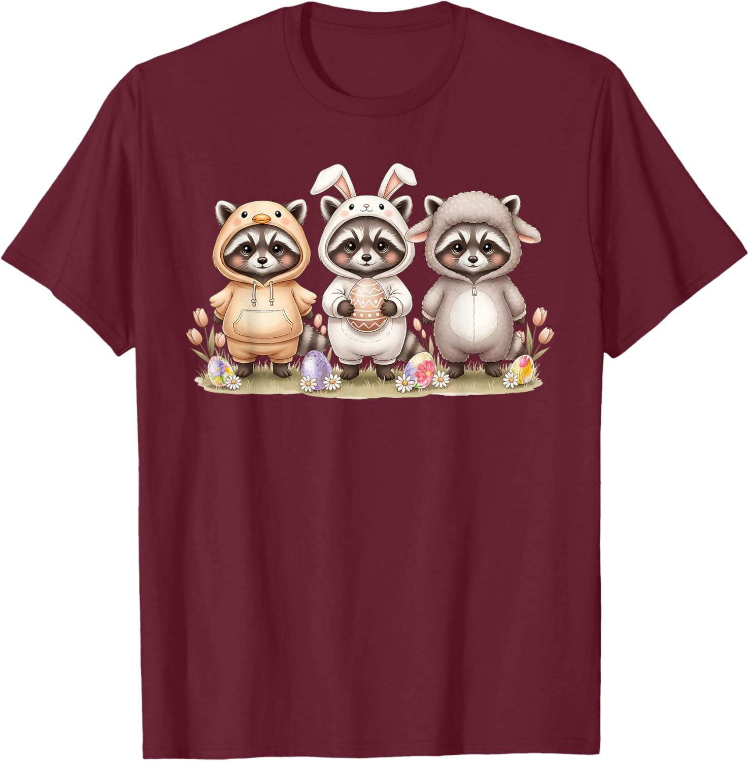 Cute Raccoon Easter and Raccoon Easter Bunny Happy Easter T-Shirt - T-Shirt | Maroon