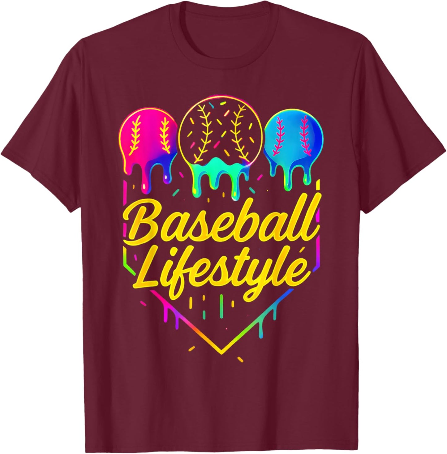 Baseball Life Style 101 Apparel Youth Drip Baseball T-Shirt - T-Shirt | Maroon