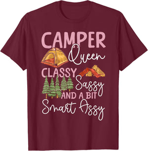 Tent Camping Girl Retro Vintage Camper Queen Classy Sassy T-Shirt - T-Shirt | Maroon