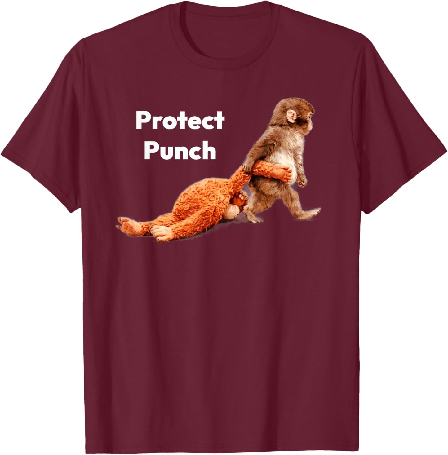 Protect Baby Monkey Punch T-Shirt - T-Shirt | Maroon