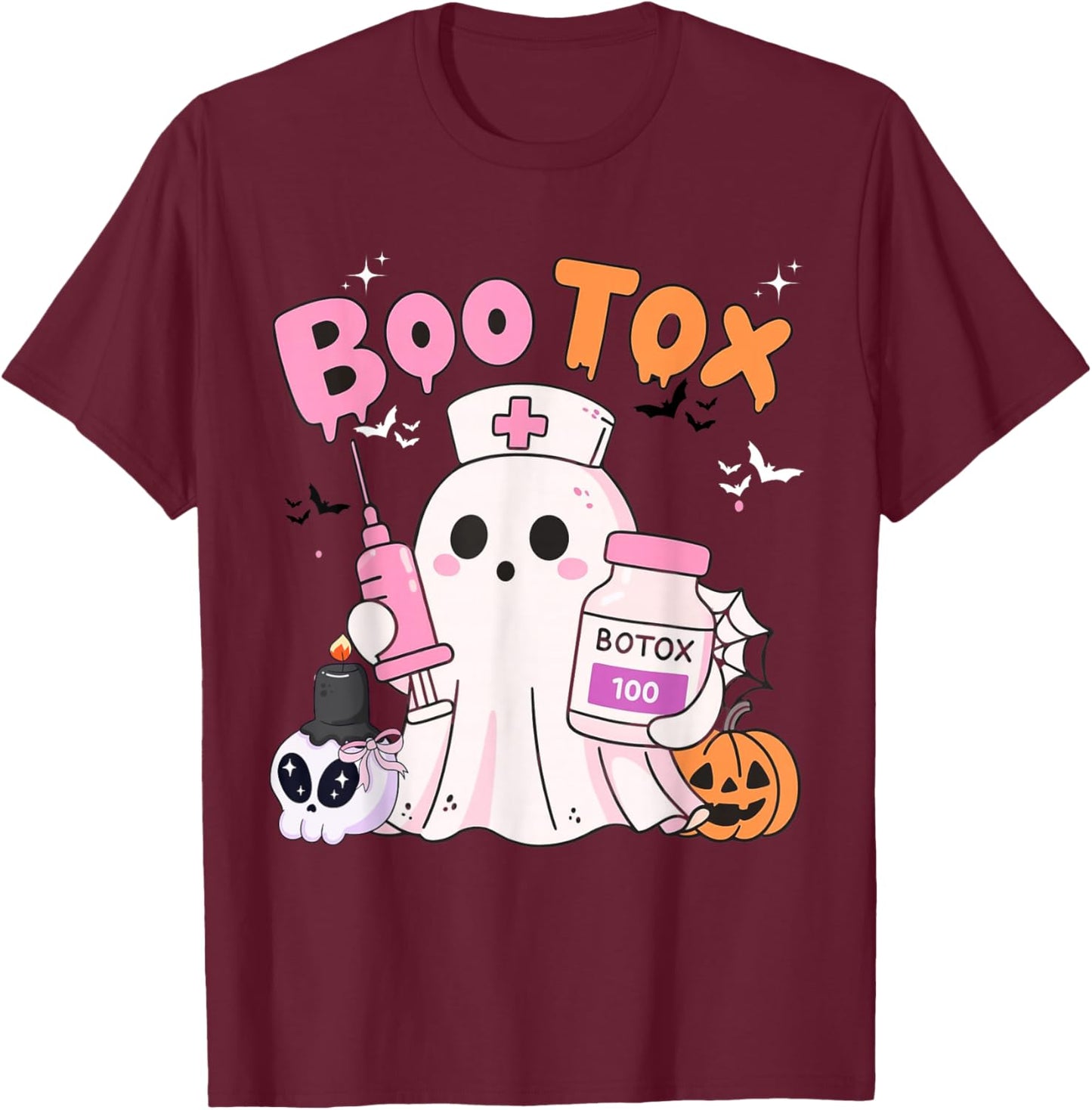 Boo Tox Nurse Ghost Filler Botox Halloween Aesthetic T-Shirt - T-Shirt | Maroon