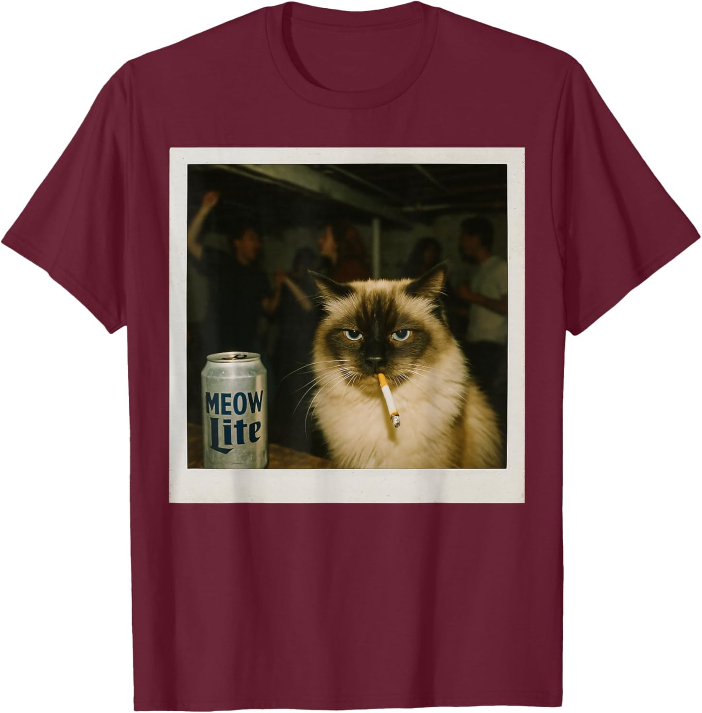 Meow Lite Party Cat - Stupid Brainrot Humor Aesthetic T-Shirt - T-Shirt | Maroon
