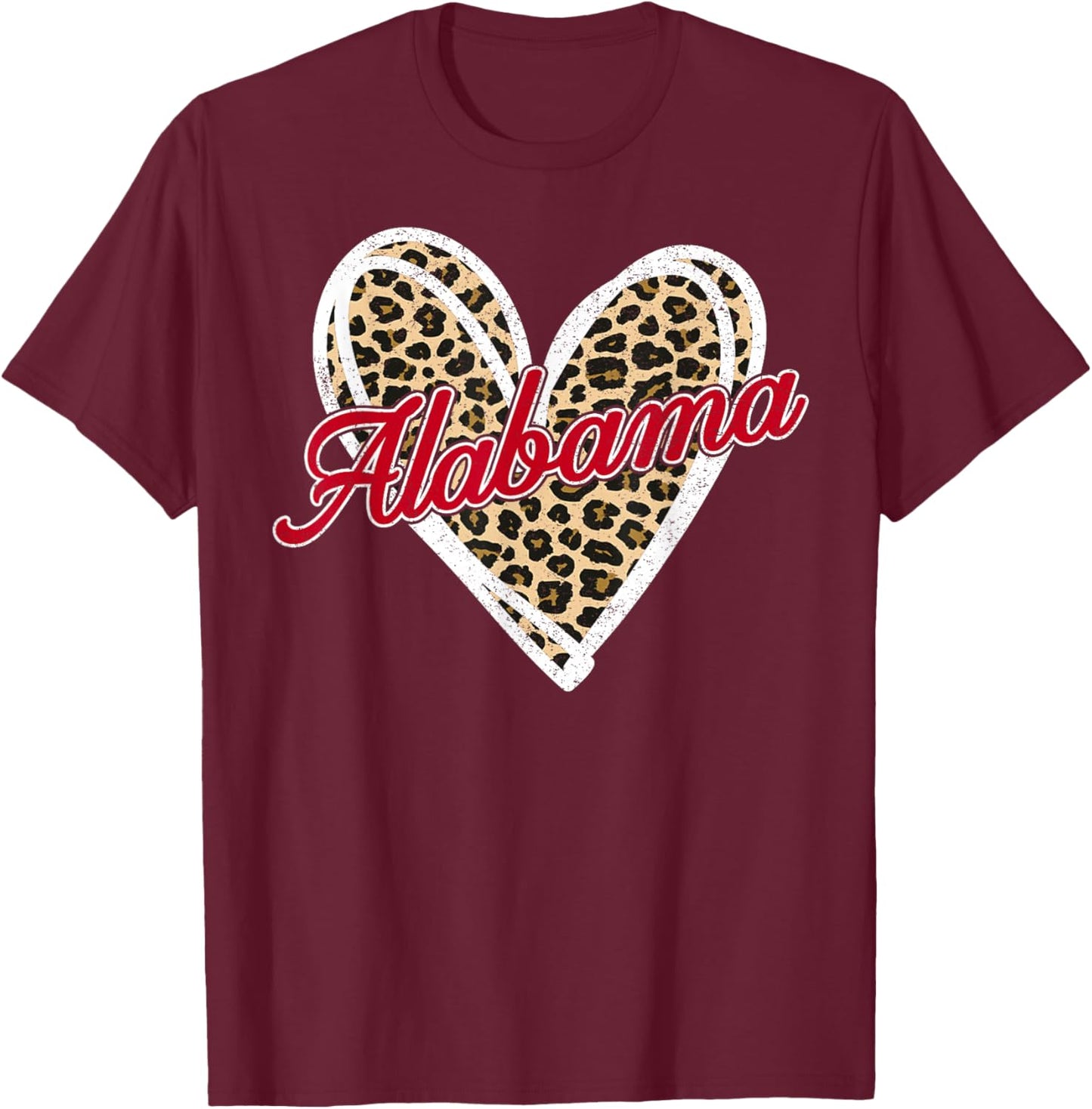 Alabama AL Vintage Leopard Heart Red Design Men Women Kid T-Shirt - T-Shirt | Maroon