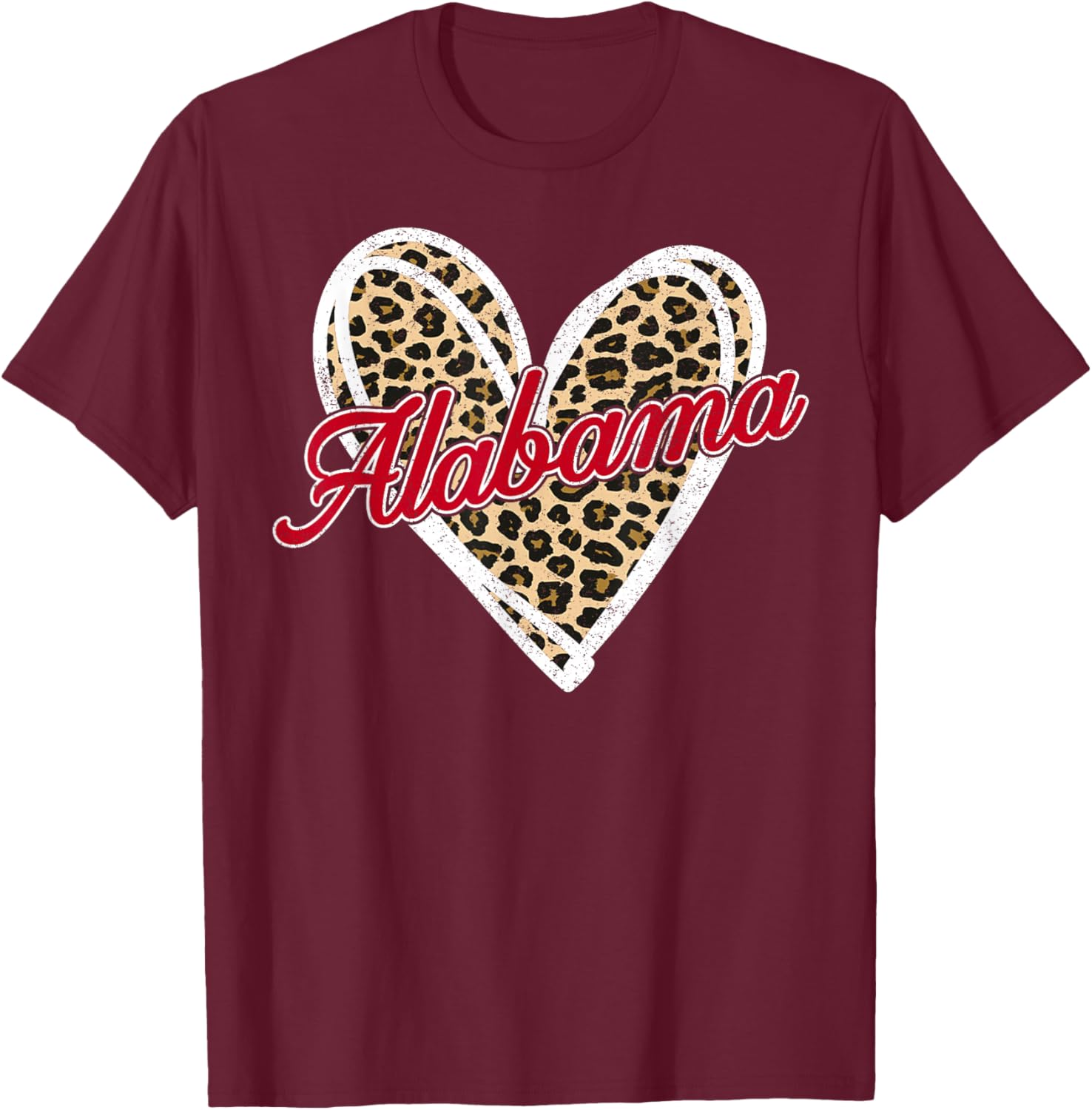 Alabama AL Vintage Leopard Heart Red Design Men Women Kid T-Shirt - T-Shirt | Maroon